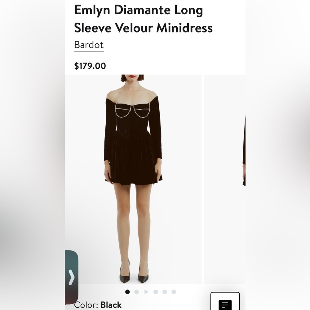 Bardot Black Velvet  Dress with crystal Details - Picture 11 of 11
